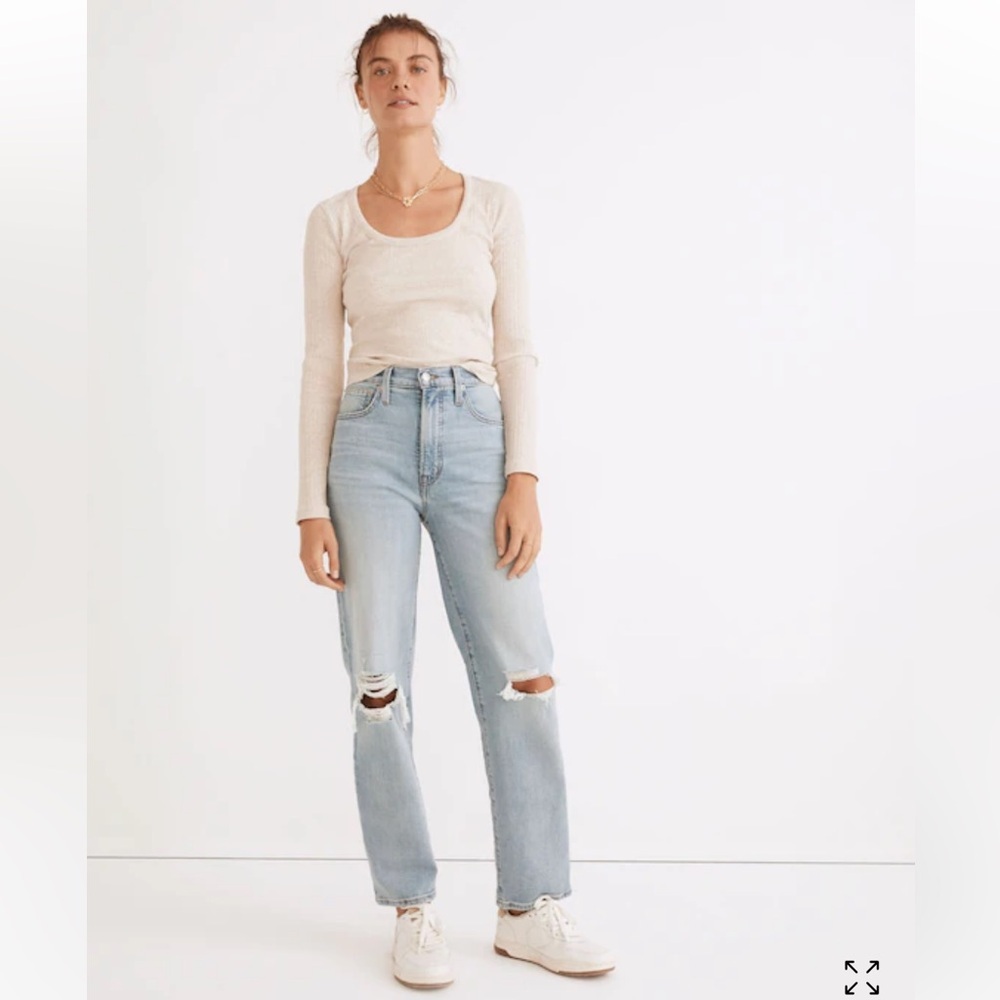 Madewell The Perfect Vintage Straight Jean‎ Danby Wash Knee Rip ND515 Blue 27